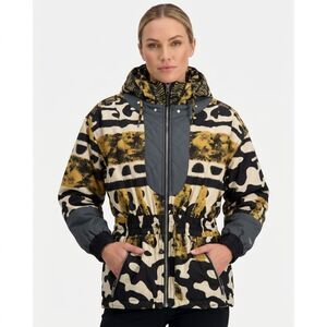 Vintage 90s Obermeyer Abstract Animal Print Ski Jacket - Gold & Black - Size 12